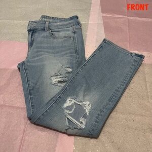 American Eagle Light Wash Distressed Artist Crop Jeans
